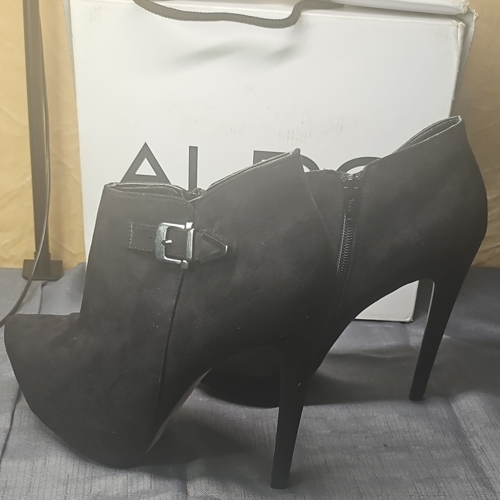Aldo Black Heeled Boots with Stiletto Heel and Buckle Detail